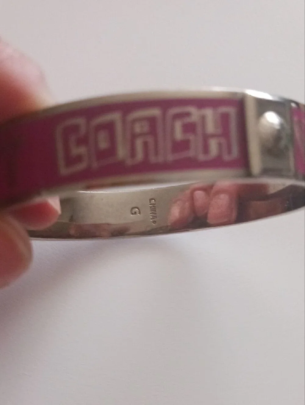 Coach Poppy Pink Enamel Bracelet with Silver-Tone Logo Accent & Dusty